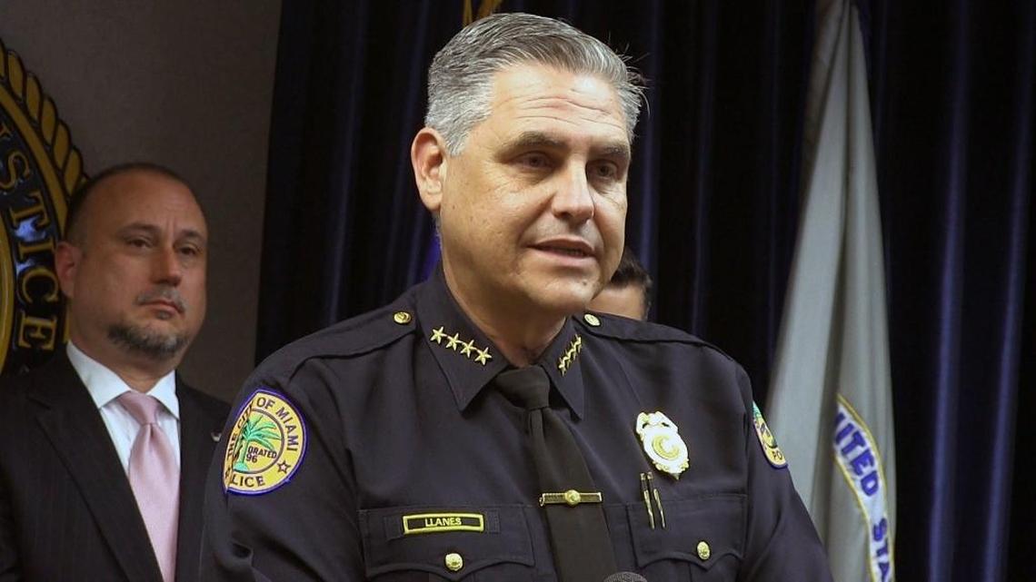Miami Police Chief Rodolfo Llanes, pictured here at a May 2017 press conference, says the city will appeal an arbitrator’s decision to reverse the firing of a cop being investigated for a homicide.