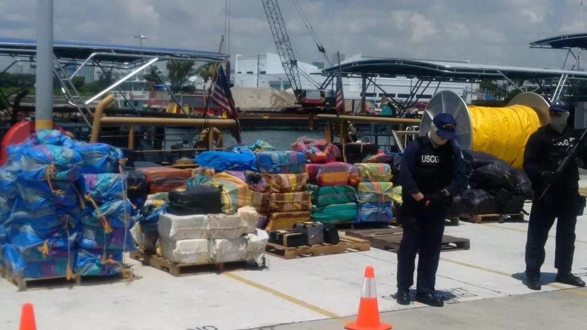 The U.S. Coast Guard unloads cocaine from one of their many interceptions of drug boats.