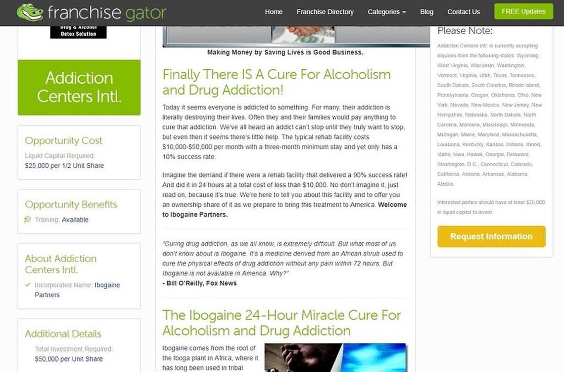 A screengrab of the Ibogaine Partners website