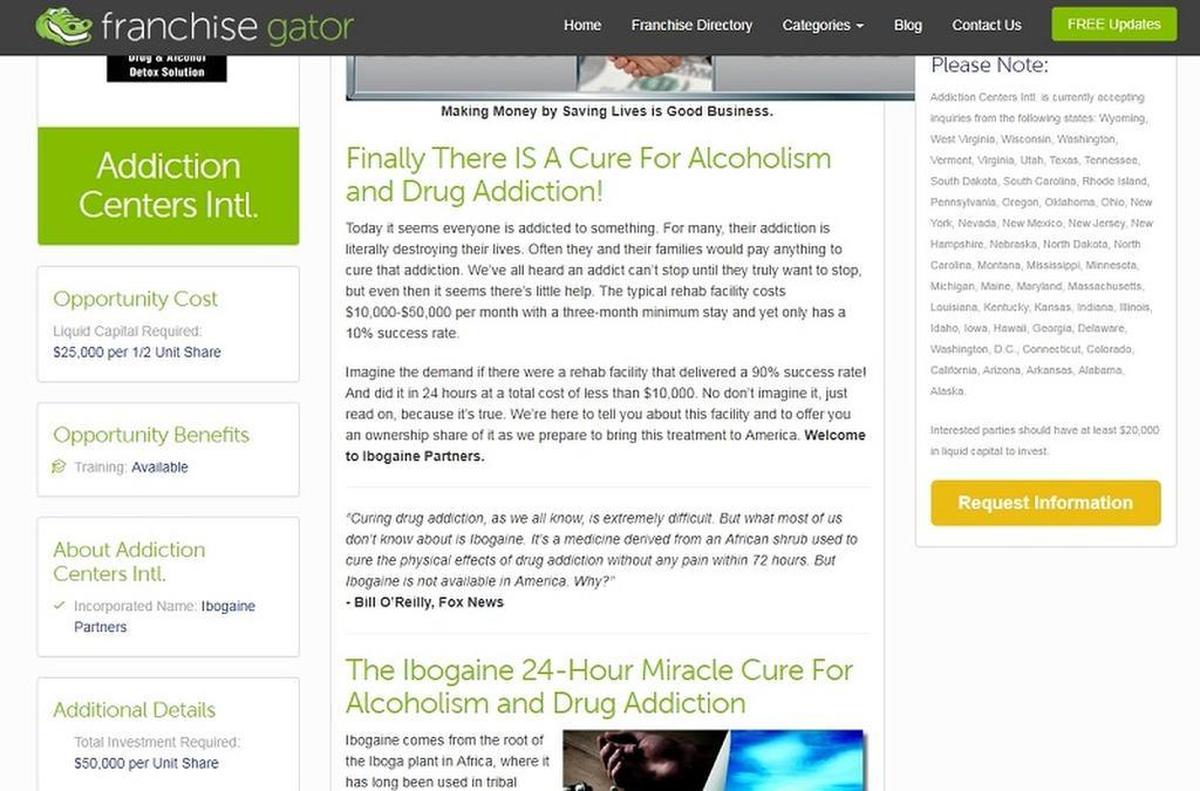 A screengrab of the Ibogaine Partners website