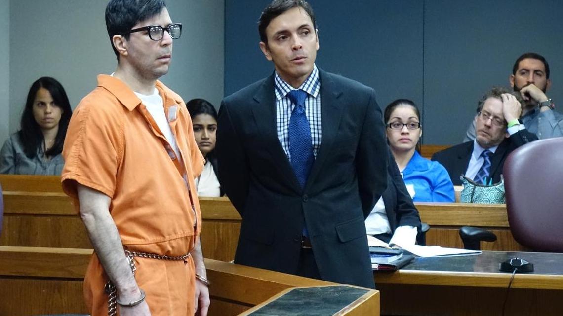 Juan Carlos Fernandez, left, pleads guilty Thursday in Miami-Dade Circuit court to the 2003 murder of Dr. Paul Jarrett and his son, Gregg Jarrett. Fernandez will serve 30 years in prison. At Fernandez’s right is a Spanish court interpreter, Kelbys Terron.