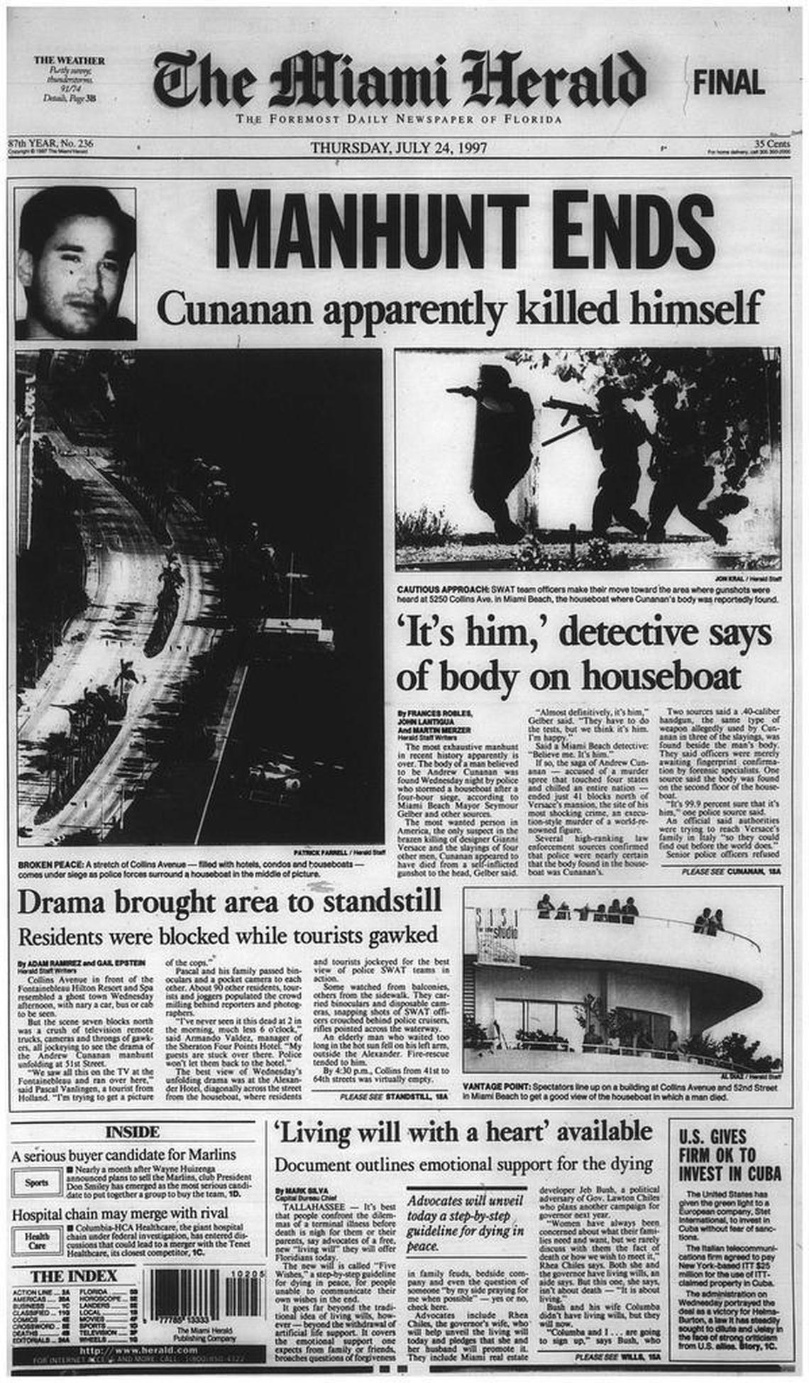 The Miami Herald front page on July 24, 1997.
