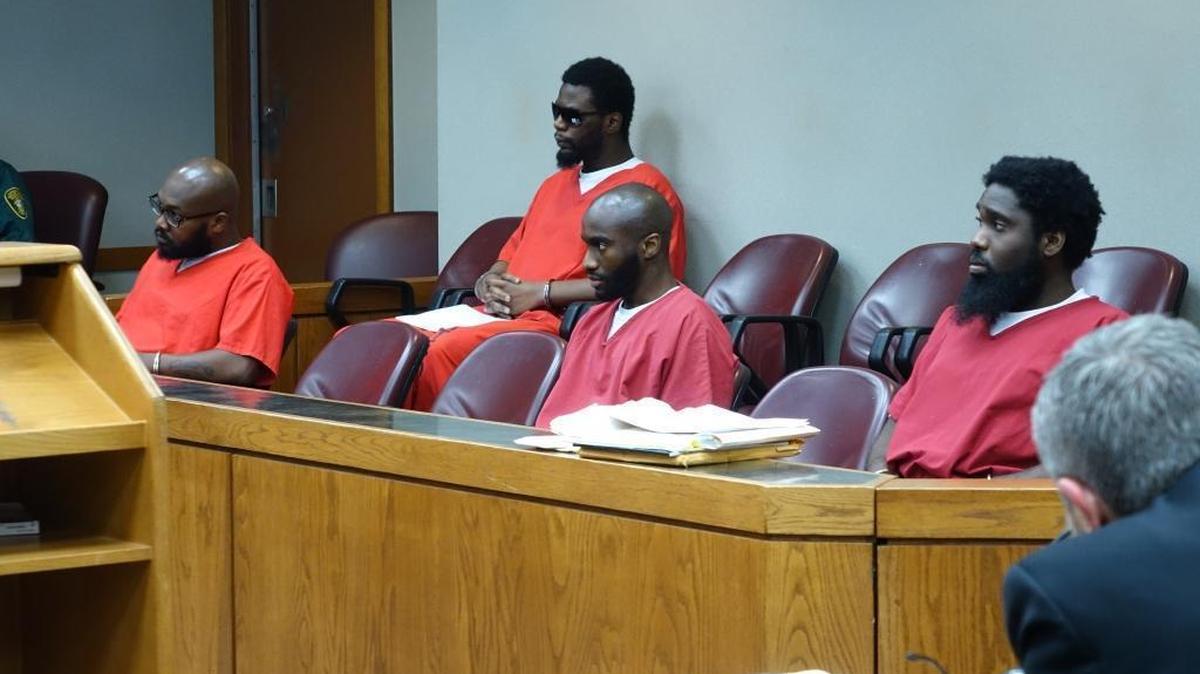 Defendants in the Terrorist Boyz murder and racketeering case in court earlier this month.