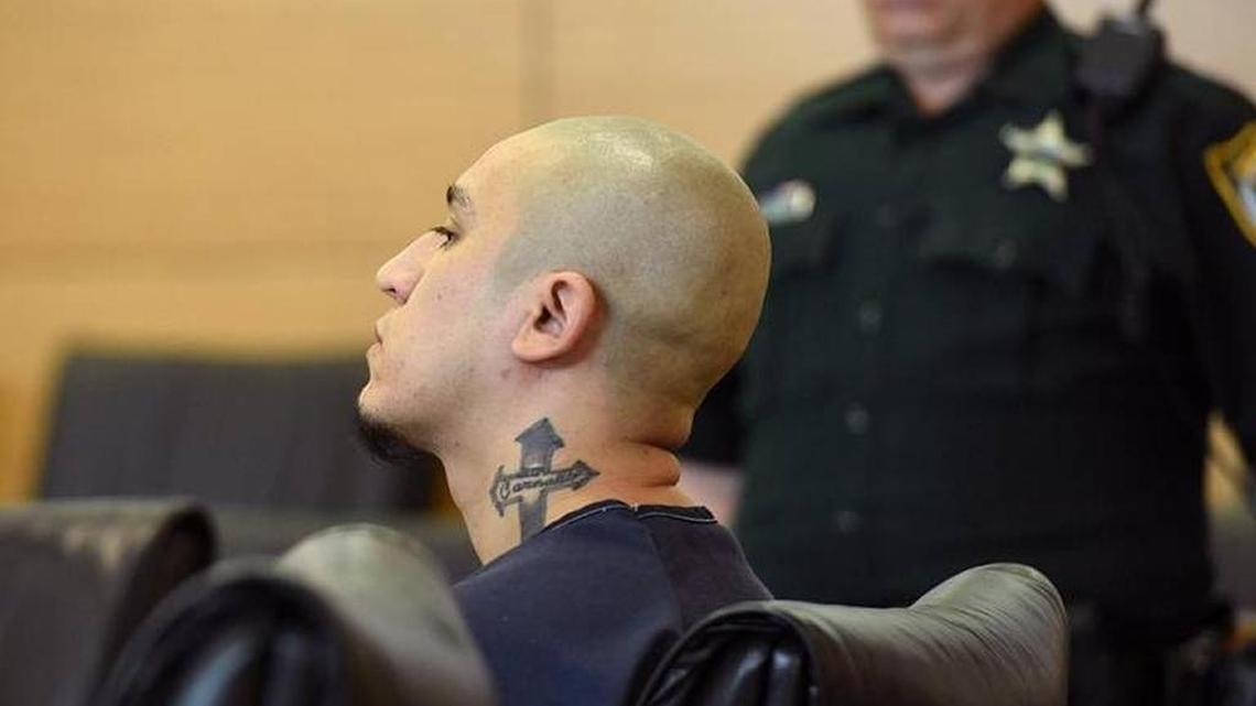 Triple-murder suspect Andres Avalos Jr., charged with three counts of first-degree murder in the Dec. 4, 2014, slayings of his wife, Amber Avalos; neighbor, Denise Potter, 46; and the Rev. James “Tripp” Battle, 31, appears in court May 14, 2015.