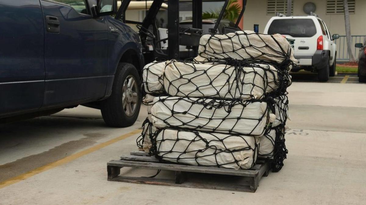 Some of the bags confiscated near the island of Bonaire in the Caribbean.