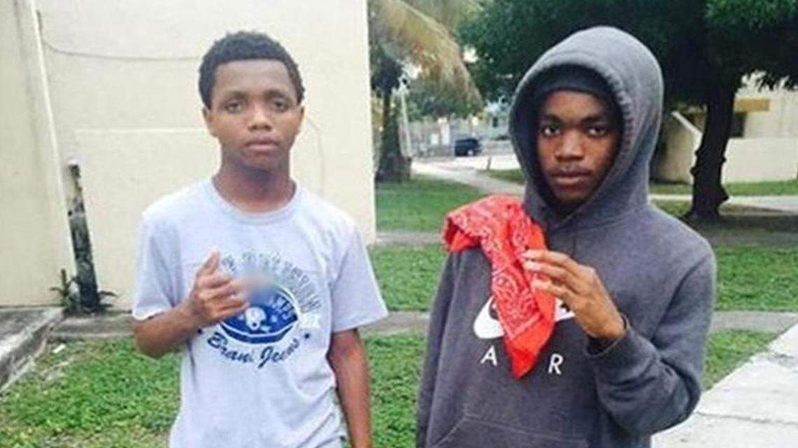 Ernest Rowell, 18, and Khalib Newkirk, 15, two teenagers police say are gang members they believe shot 10-year-old Marlon Eason in Overtown in March, are shown in a photo posted on Facebook.
