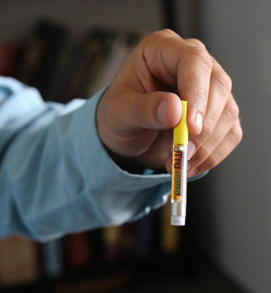 Miguel Valdes, 34, a convicted killer who is on probation, was recently allowed to use medical marijuana to deal with his schizophrenia. Valdes displays the medical marijuana that he puts into a vape device that he uses to inhale the drug.