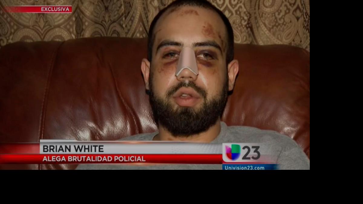 
Brian White is shown in this video from Univision. A video obtained by Univision’s Channel 23 shows police running toward the car where 27-year-old Brian White was a passenger and subduing him. Miami Police said they are investigating. 

