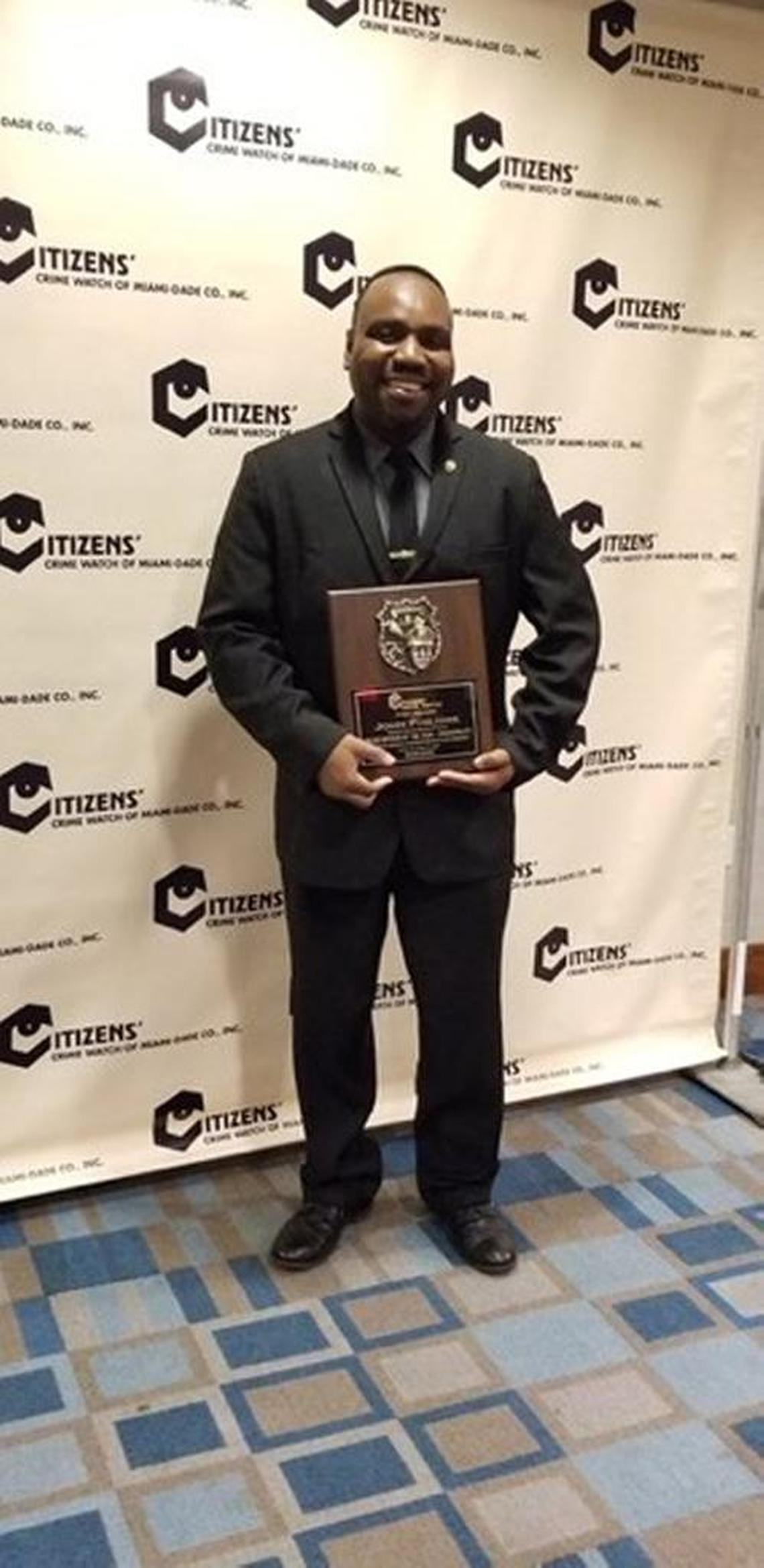 Police Officer of the Year John Philome of the North Miami Beach Police Department at the 42nd annual Citizens’ Crime Watch of Miami-Dade awards ceremony.