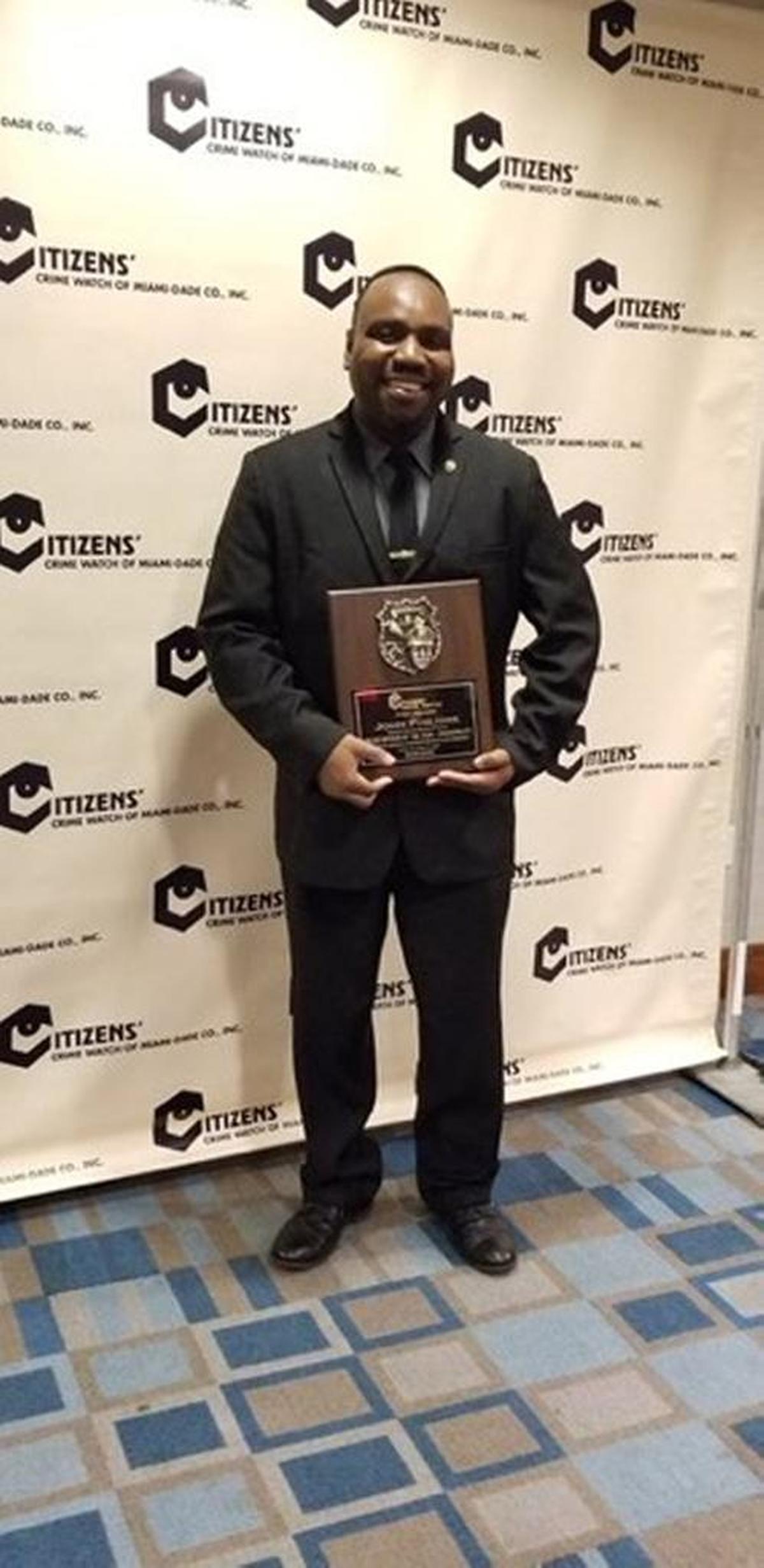 Police Officer of the Year John Philome of the North Miami Beach Police Department at the 42nd annual Citizens’ Crime Watch of Miami-Dade awards ceremony.