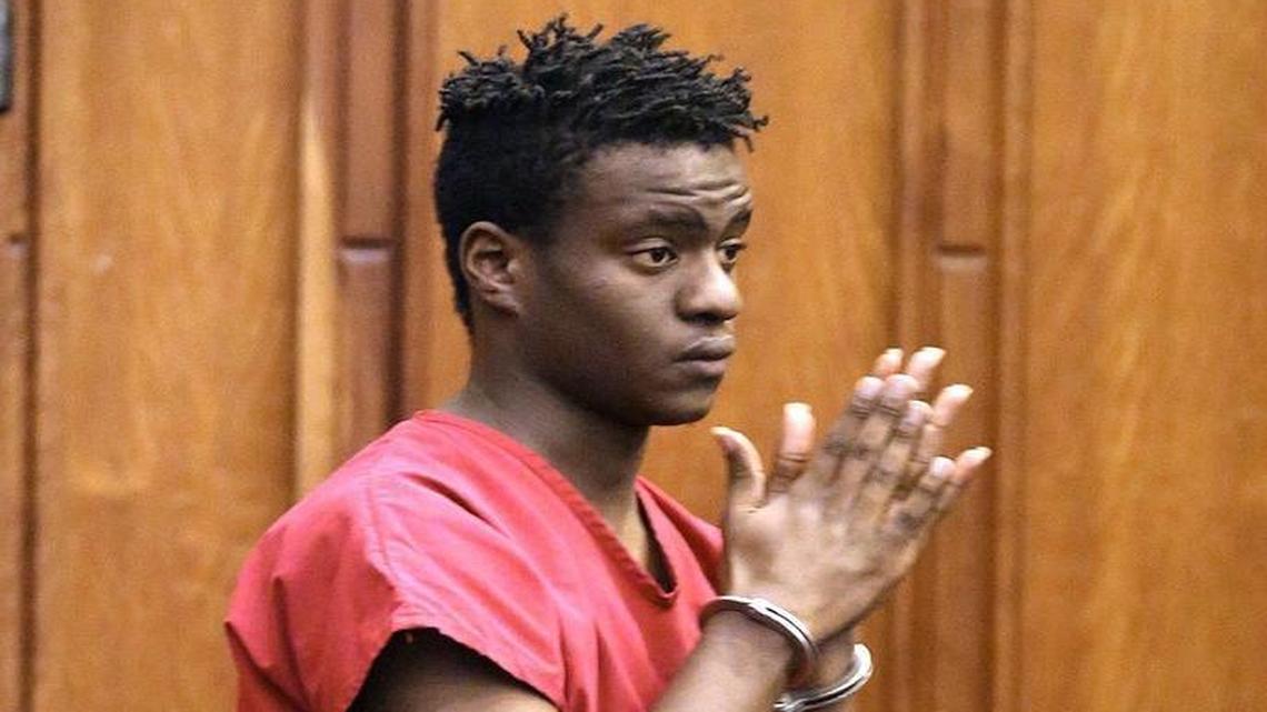 Leonard Adams, 18, one of three teens charged with murder in the Feb. 20 fatal shooting of King Javon Carter, 6, stands in the courtroom of Judge Stephen Millan for a bail hearing on Friday, April 8, 2016. King was shot dead outside his Miami-Dade apartment complex as he was on his way to buy candy.