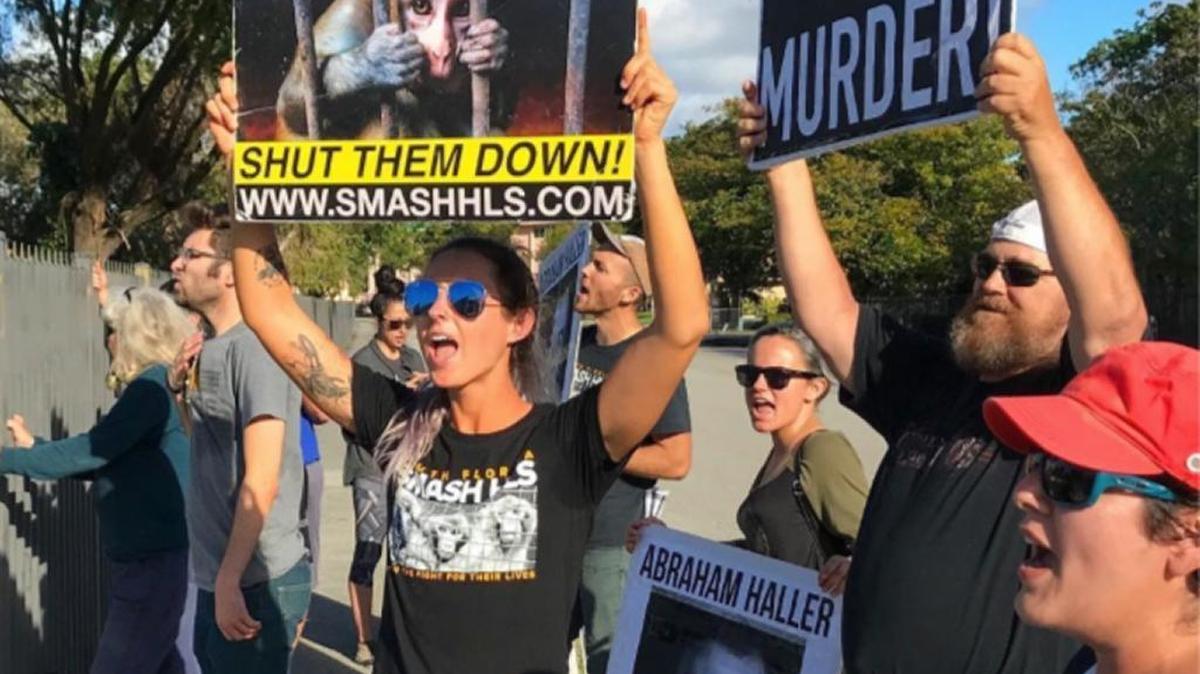 Protesters with Smash HLS gathered in January at the Kendall home of an employee of Worldwide Primates, a controversial animal-research facility.