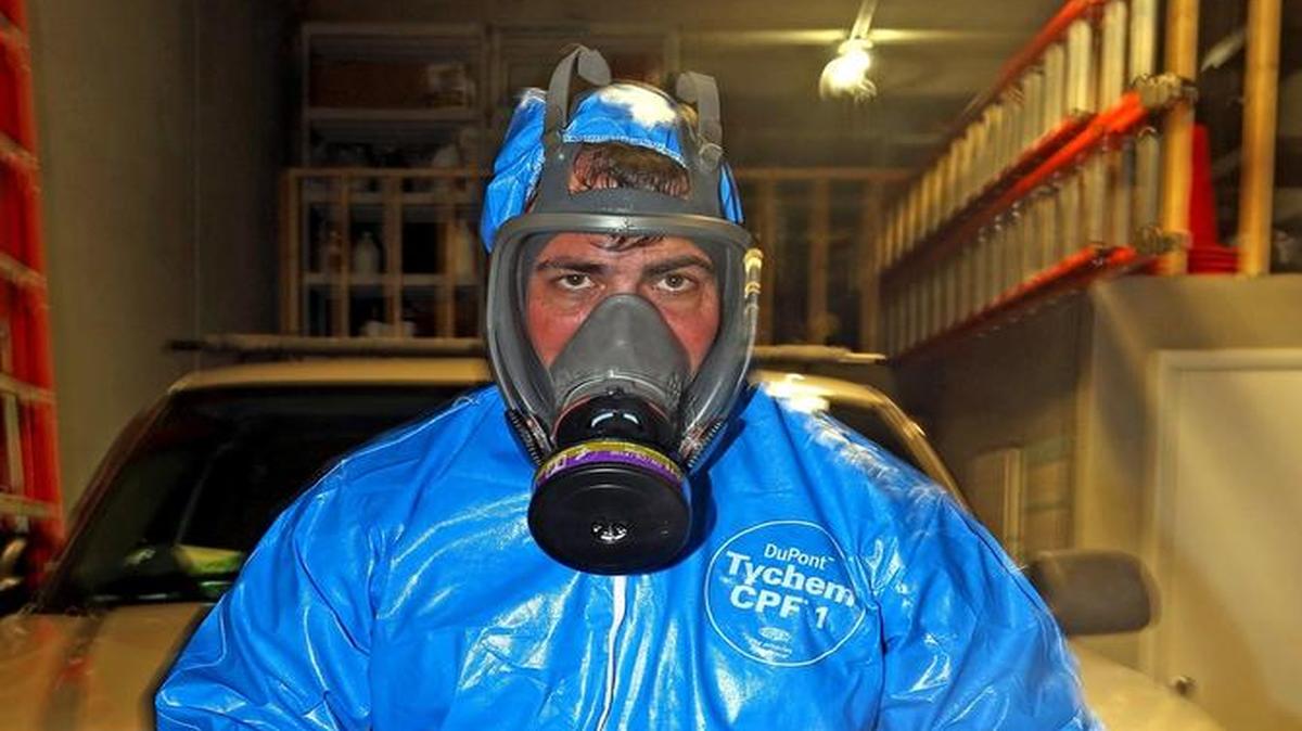 In gear:  BioResponse employee dressed up.