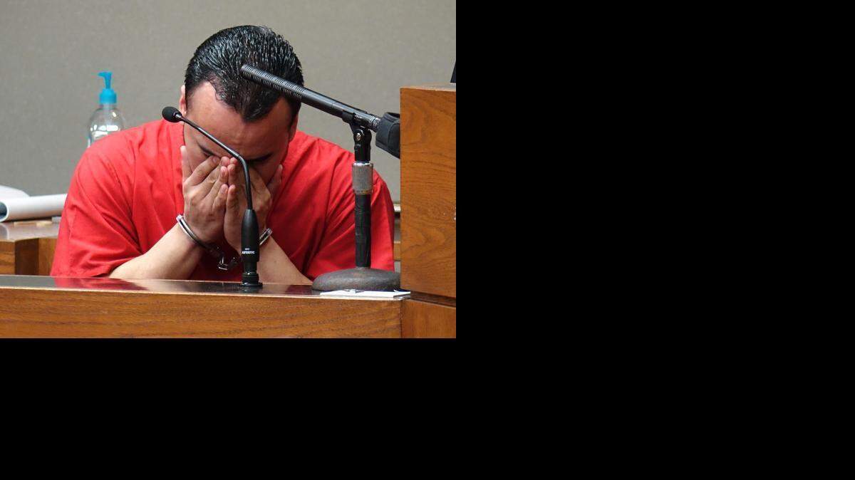 
‘MY WHOLE LIFE HAS BEEN MESSED UP’: Ronald Salazar, who murdered and raped his 11-year-old sister, breaks down on the witness stand Monday. 
