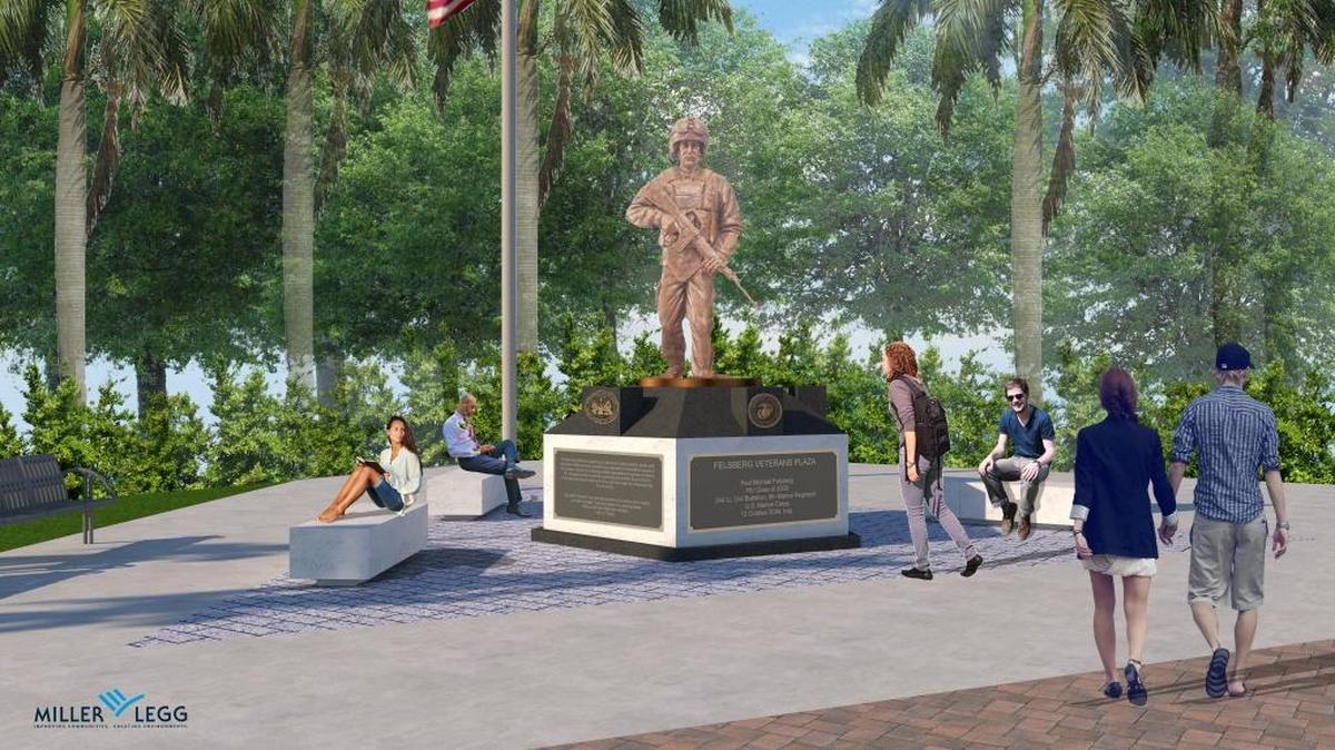 Rendering of the Felsberg Veterans Plaza memorial on Florida International University’s Modesto Maidique Campus. The statue was a gift from Miami law firm Genovese Joblove & Battista.