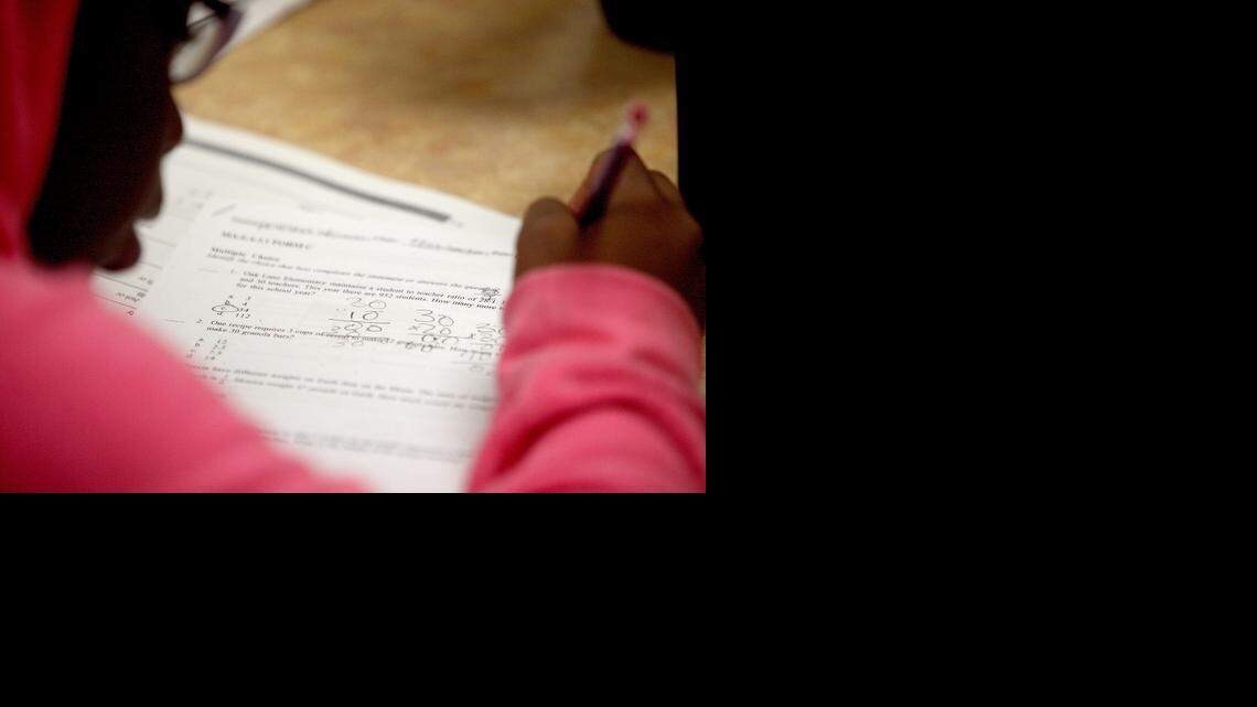 
FILE--Sixth grader Qarleha Williamson, 12, prepares for the FCAT at Brownsville Middle School in Miami, on Saturday, March 21, 2012.
