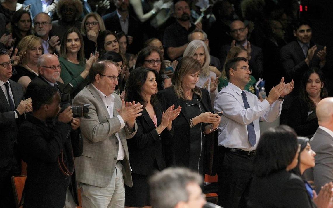 Attendees applauded as Alberto Carvalho, superintendent of the Miami-Dade County Public Schools district, announced his decision to stay in Miami-Dade instead of going to New York City on Thursday, March 01, 2018.