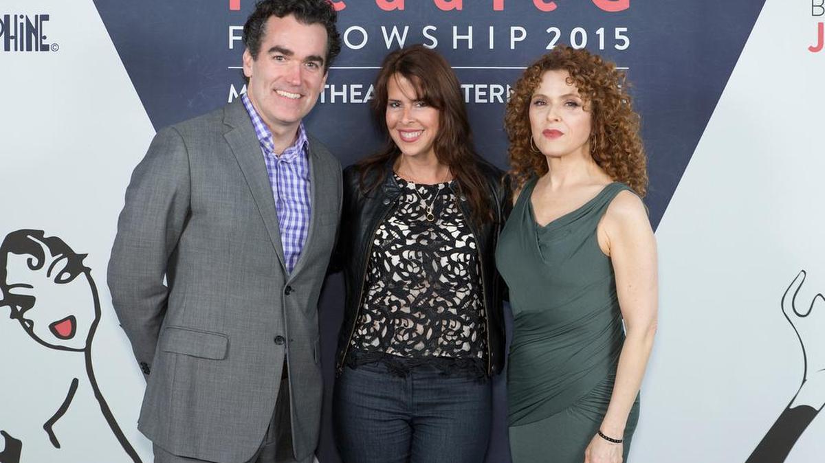 
FREDDIE G. FELLOWSHIP WINNER: Beatrice Balerdi of St. Thomas the Apostle Catholic School, center, stands with Broadway actors Brian d’Arcy James, left, and Bernadette Peters, right, at a private dinner during the Sixth Annual Freddie G. Fellowship in New York City.
