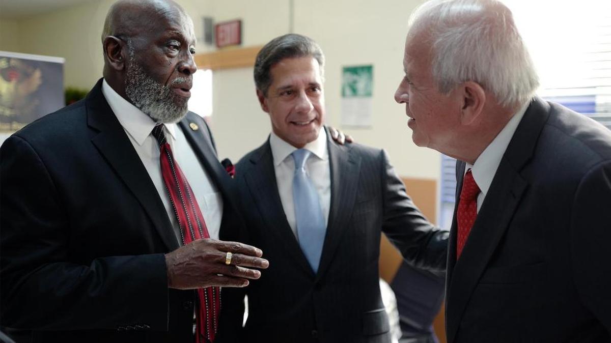 From left, T. Willard Fair, executive director and CEO of the Urban League of Greater Miami, Alberto Carvalho, superintendent of Miami-Dade County Public Schools, and Miami Mayor Tomás Regalado at an event at Miami-Bethany Seventh-Day Adventist Church on Thursday, June 22, 2017.