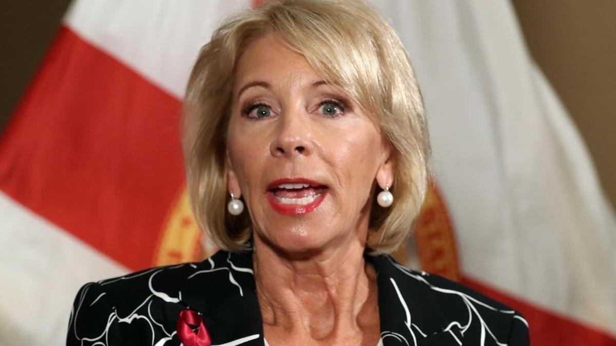 U.S. Secretary of Education Betsy DeVos speaks during a news conference at the Marriott Heron Bay in Coral Springs after meeting with students at Marjory Stoneman Douglas High School in Parkland on Wednesday, March 7, 2018.