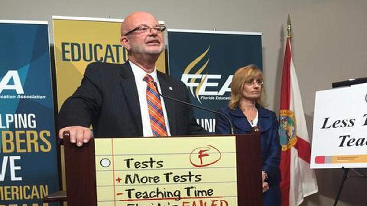 
Florida Education Association President Andy Ford and Vice President Joanne McCall on Tuesday said Gov. Rick Scott’s executive order on testing did not go far enough.

