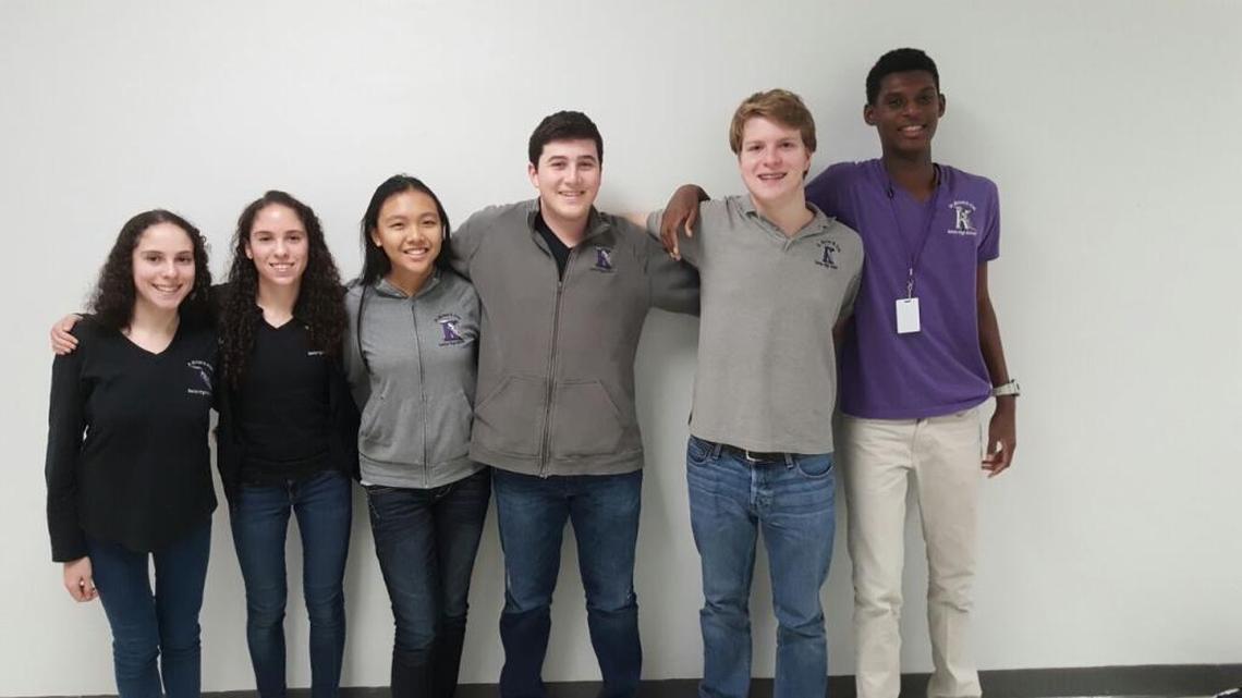 Dr. Michael M. Krop Senior High School Verizon Innovative App Challenge winning team. Left to right: Stephanie Morton, Eliza Morton, Monica Wang, Chase Feldman, team captain Ben Manley and Clinton Jules.
