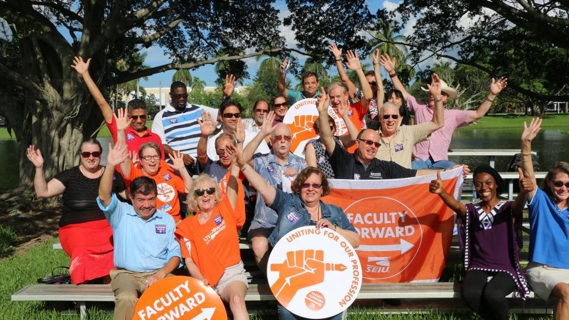 Broward College adjunct professors celebrate their decision to file for a union election at a BBQ hosted by their union organization, SEIU, earlier this summer.