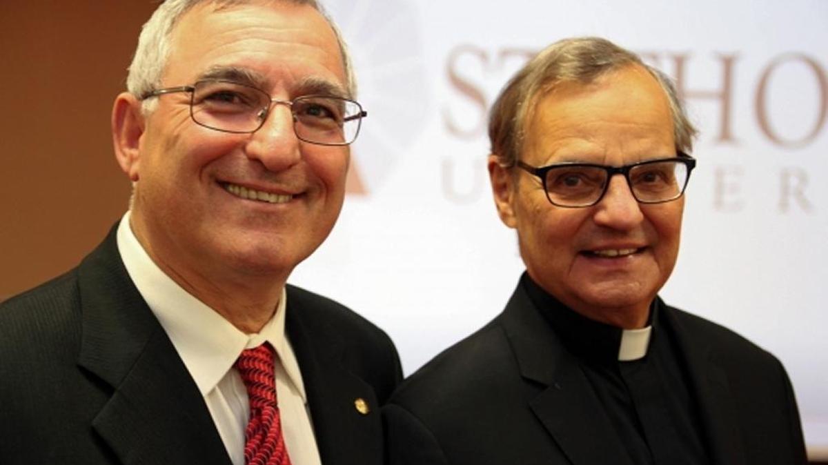 Stefanos Gialamas, president of ACS Athens, and Rev. Monsignor Franklyn Casale, president of St. Thomas University, celebrated an agreement Monday that will allow students from Greece to study in Miami.