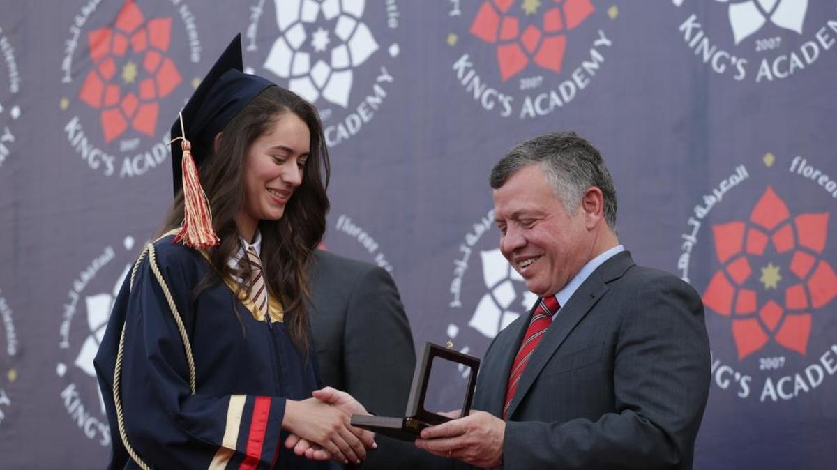 King Abdullah II Ibn Al Hussein of Jordan awards Aviselle Diaz the King Abdullah II Ibn Al Hussein Award of Excellence at her graduation from King's Academy in 2015.
