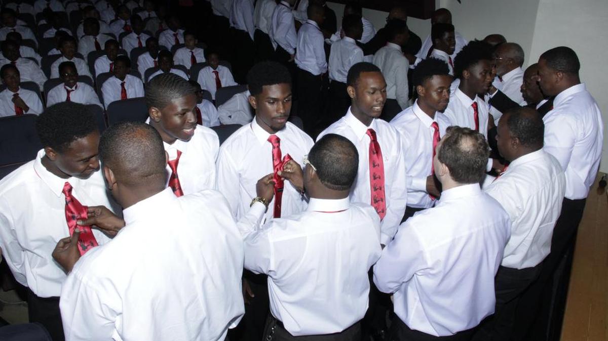 The 5000 Role Models of Excellence hosted its Regional Tie Tying Ceremony at several schools in Miami-Dade County. Students pictured attend Coral Reef High School in Miami.