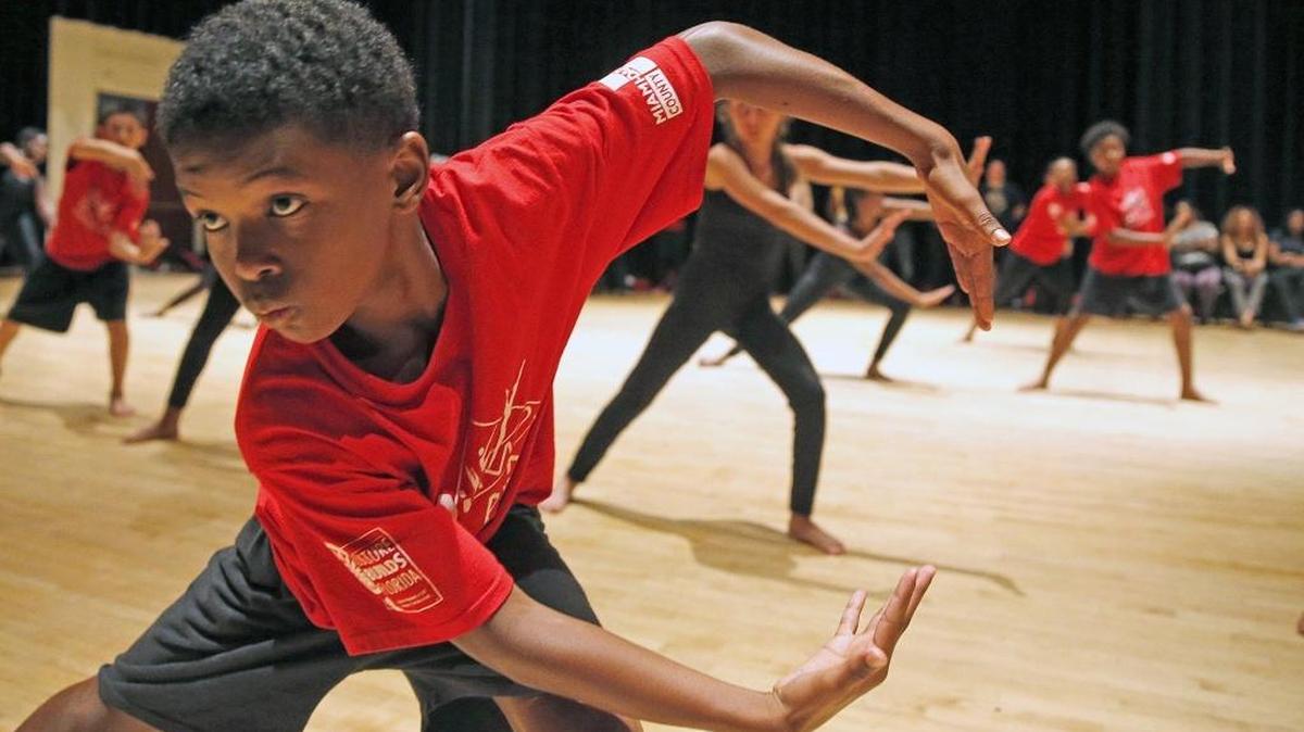 Wesley Ray 11, dances in the modern dance class at AileyCamp Miami as 100 Miami-Dade County middle-school students dance their way to stronger self-esteem at the Adrienne Arsht Center, July 21, 2016.