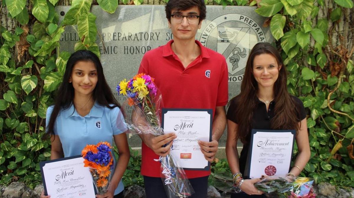 Alessandra Maggioni, Alaz Sengul and Kelly Ann Cosentino of Gulliver Preparatory School were recognized by the Prudential Spirit of Community Awards program for their community service efforts.