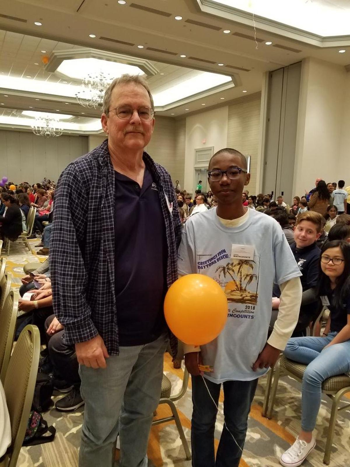Jaedon Whyte, right, of Doral Academy Preparatory School placed first in the Florida State MATHCOUNTS Competition last month, and he will represent the state in the national competition on May 12-15. He is pictured with his coach, Sam Koski.