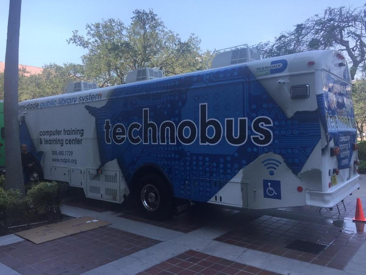 Miami-Dade Library’s new Technobus, formerly an old bookmobile.