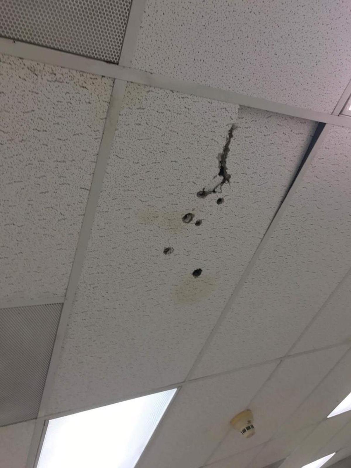 A damaged ceiling at Gulfstream Academy of Hallandale Beach K-8 in Broward County.