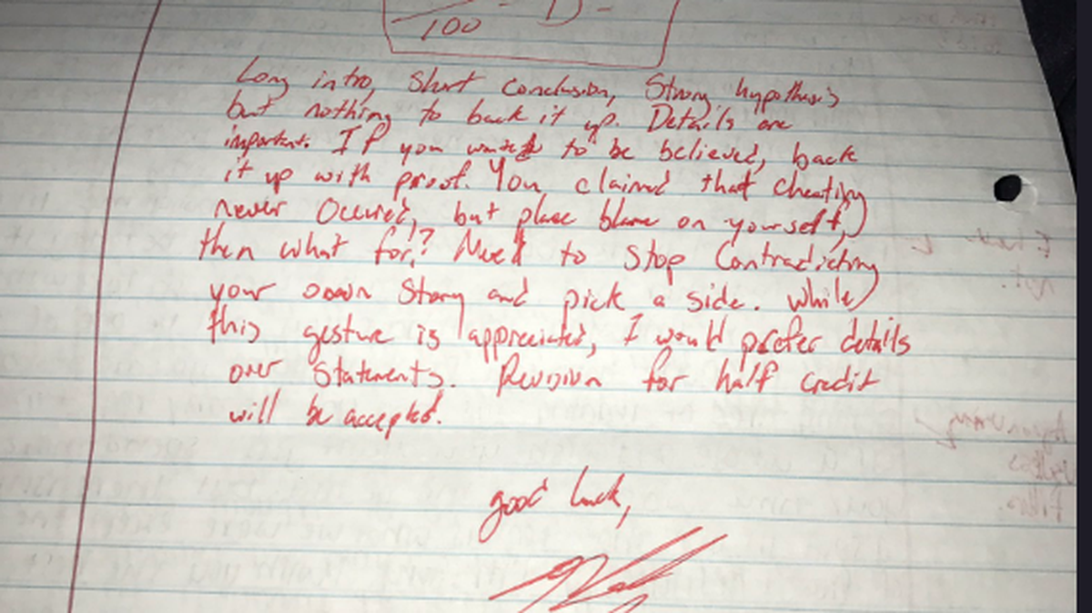 Nick Lutz tweeted a photo of his “graded” version of his ex-girlfriend’s apology letter, which promptly went viral. He’s been suspended for two semesters because of it.