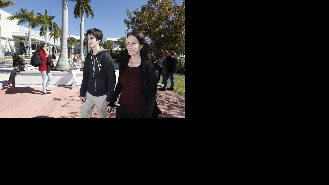 
Parent Kayla Rynor, with her 15-year-old son Jack, a student at Miami Beach High, is opposed the 'choice' designation that has allowed larger classes at the high school and all of Miami-Dade public schools.
