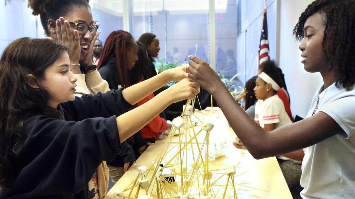 Charter school students explore design and architecture at the University of Miami Life Science & Technology Park in Miami.