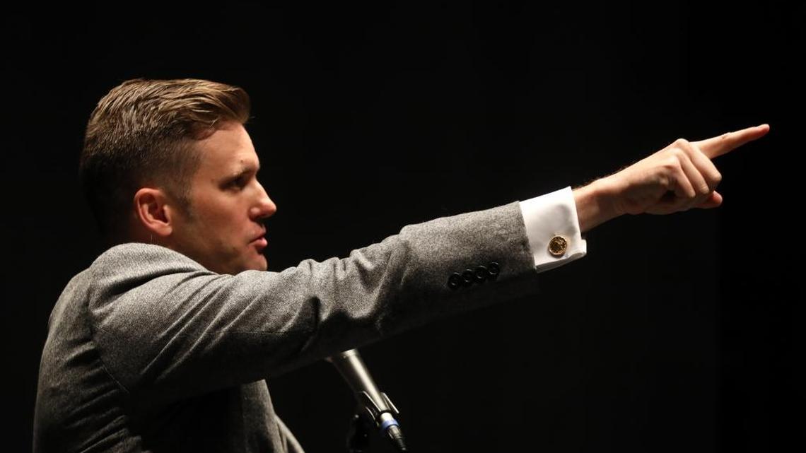 Richard Spencer addresses the media at the Phillips Center in Gainesville on Oct. 19, 2017. The event was Spencer’s first visit to a college campus since the “Unite the Right” rally in Charlottesville, Virginia in August 2017. Reacting to his appearance, Florida Gov. Rick Scott declared a state of emergency in Alachua County.