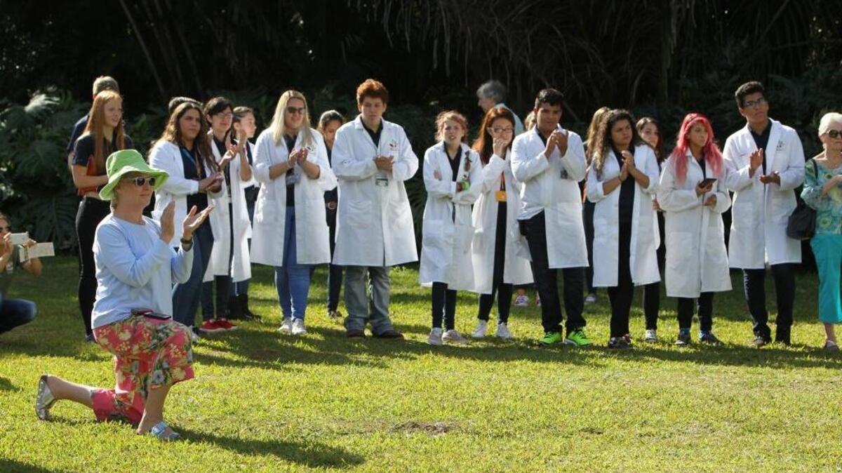 Fairchild Tropical Botanic Garden’s staff and educators joined by University of Miami and Miami-Dade County Public School officials for the unveiling March 11 of the STEMlab, a mobile tissue culture lab that will travel from school to school so students all over South Florida can propagate native and endangered orchids as part of the Million Orchid Project conservation initiative.