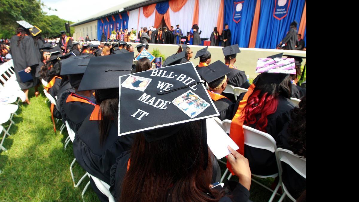 
Many graduates decorated their caps for the Florida Memorial University commencement ceremony, for which U.S. Secretary of Homeland Security Jeh Johnson delivered the keynote address on Saturday, May 2, 2015.
