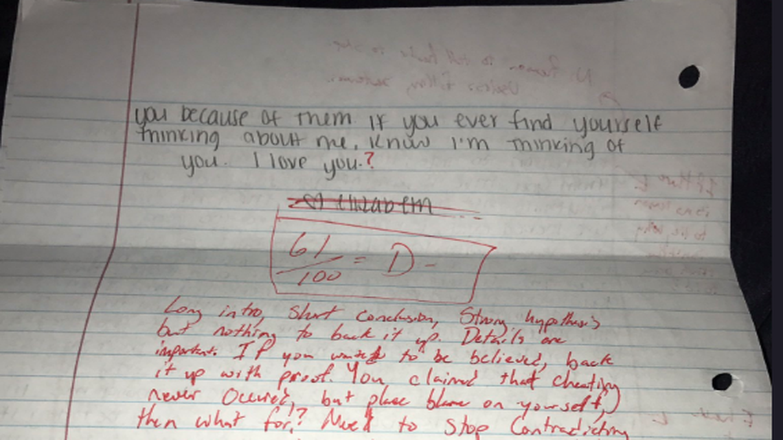 Nick Lutz tweeted a photo of his “graded” version of his ex-girlfriend’s apology letter, which promptly went viral. He’s been suspended for two semesters because of it.