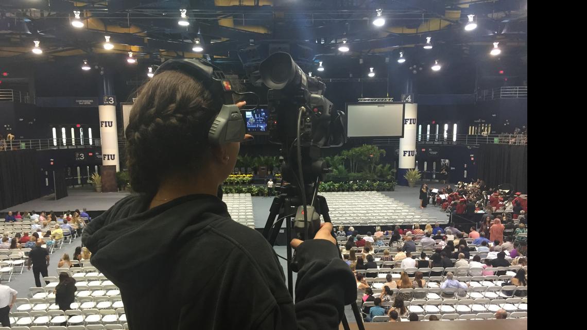 
Students at Ronald Reagan Doral Senior High TV production department annually broadcast and record every high school graduation held at Florida International University.
