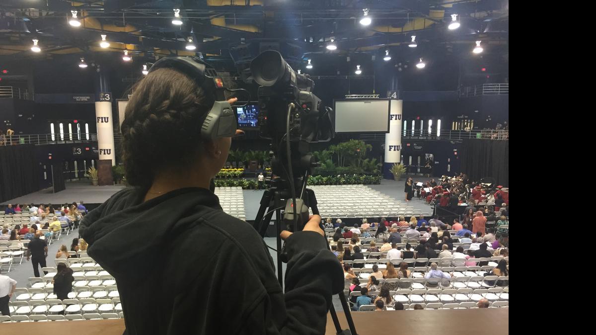 
Students at Ronald Reagan Doral Senior High TV production department annually broadcast and record every high school graduation held at Florida International University.
