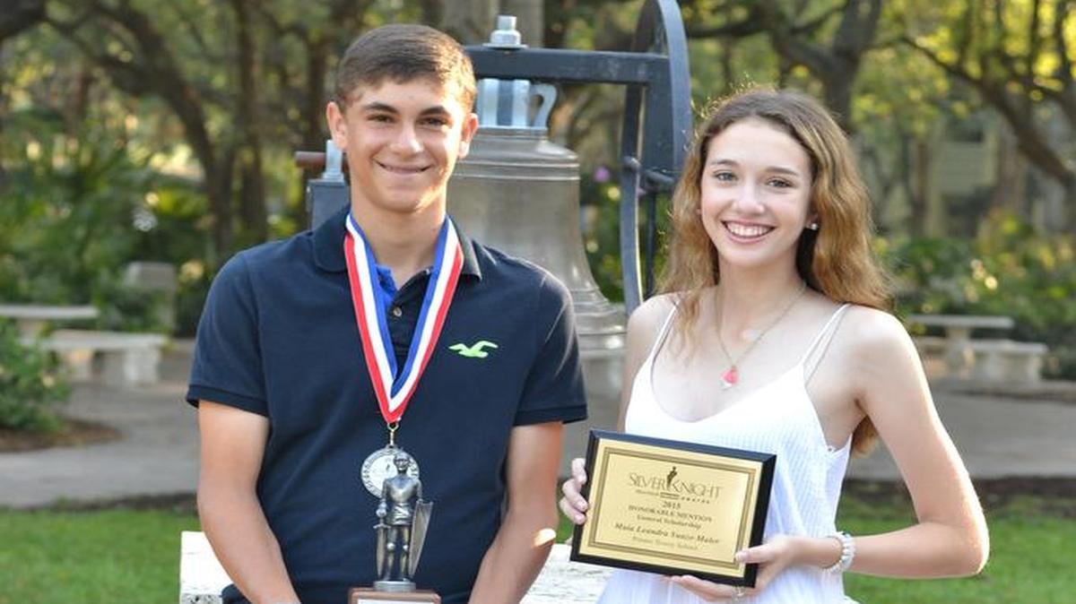 
SILVER KNIGHT AWARDS: Waleed Mneimneh and Maia Suazo-Maler of Palmer Trinity School were honored during the 2015 Miami Herald Silver Knight Awards ceremony for their community service outside of their classrooms. 

