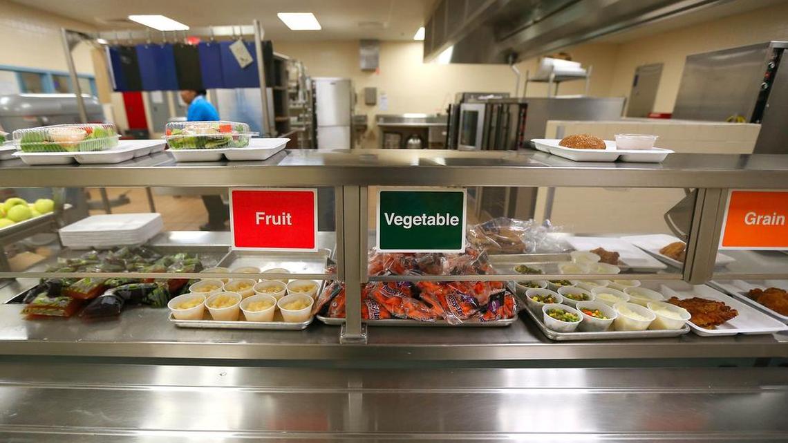 Trays of fruits, vegetables, grain and protein ready to serve at lunch at the cafeteria of the Coconut Palm Elementary on Tuesday Sept. 1, 2015 in Miramar. This is part of how schools in Miami-Dade and Broward counties are working to give students healthier lunch options.