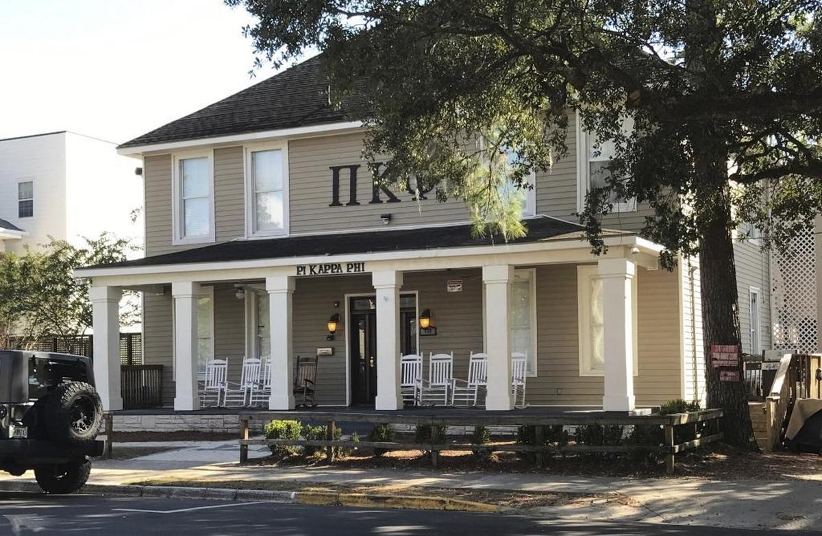 The Pi Kappa Phi fraternity house is seen near Florida State University in Tallahassee, Fla., Tuesday, Nov. 7, 2017. University President John Thrasher announced the indefinite suspension of the school’s 55 fraternities and sororities following the death of a freshman pledge. Andrew Coffey, a pledge at Pi Kappa Phi, died after he was found unresponsive following a party.