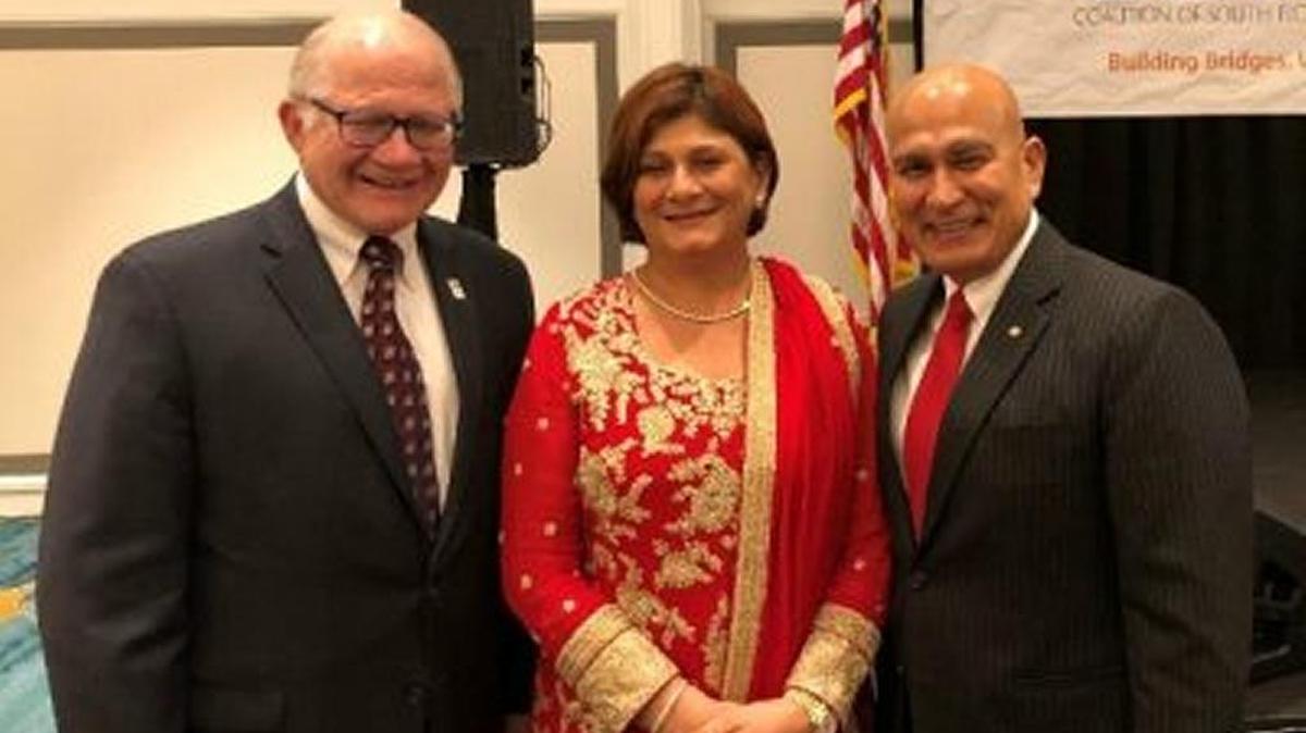FIU President Mark B. Rosenberg, Fauzia Jaffer and Mohsin Jaffer at the 8th Annual COSMOS Community Appreciation Dinner Sun, March 4, 2018, at Hilton Miami Airport