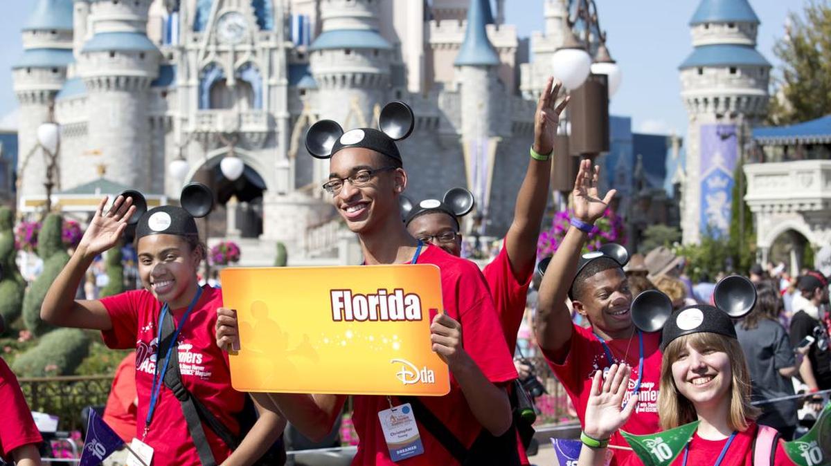 One hundred high school students and 10 alumni from across the United States kick off the 10th Disney Dreamers Academy on Thursday, March 9, 2017, with a special parade at Magic Kingdom in Lake Buena Vista, Fla.