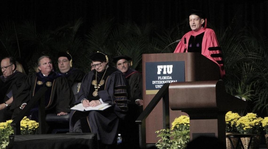 New Labor Secretary Alex Acosta speaks to graduates of the FIU Law School during commencement ceremonies at FIU on Friday, May 26, 2017. The new Labor Secretary returned to FIU Friday to give the keynote address for the 2017 law school graduating class. Acosta was the dean until his new job.